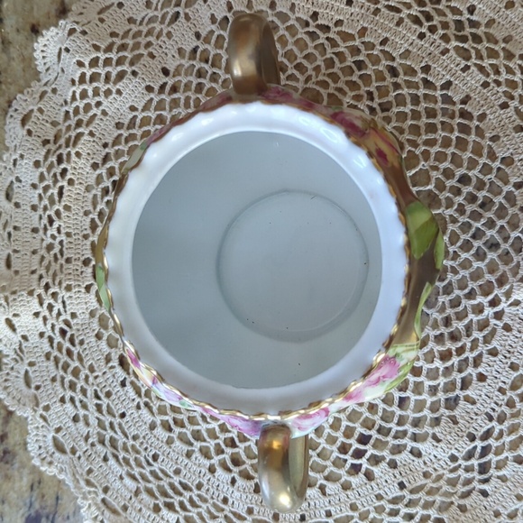 Lovely Vintage Gold & Floral Sugar Bowl with Lid & Creamer - Picture 11 of 12